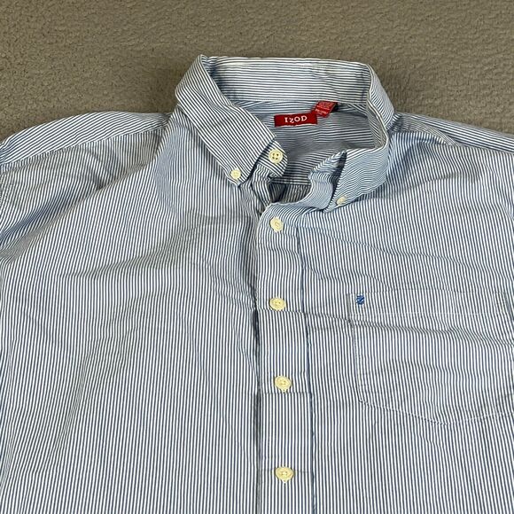 Izod Shirt Mens XXXL Blue White Pinstripe Long Sleeve Pocket Button Down - Picture 2 of 8